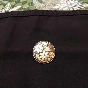 Vintage Damascene Round Domed Brooch